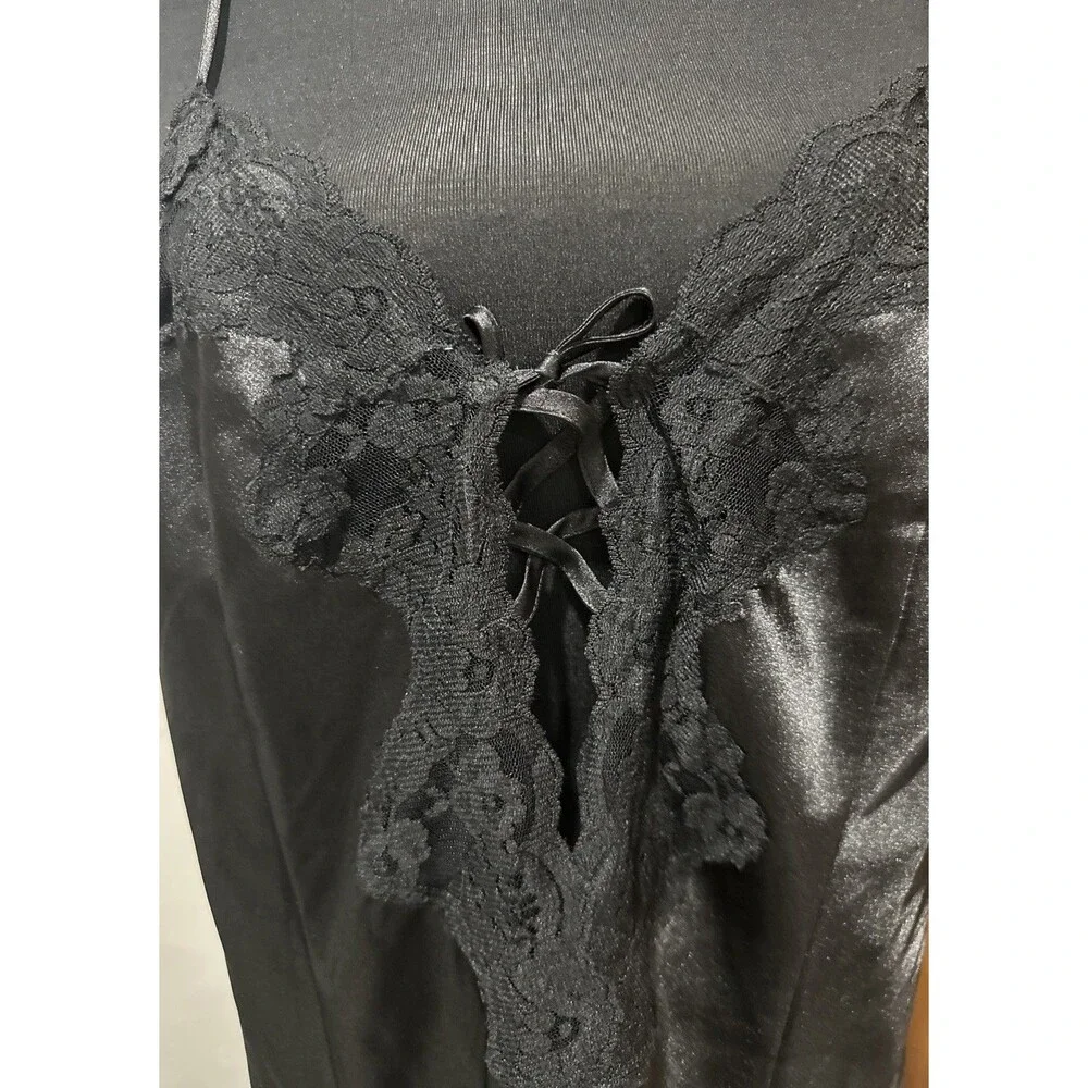 VTG Fredericks of Hollywood Nightie Y2K Nightgown Slip Dress Black Shiny Goth 1X
